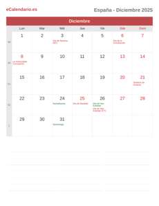 Calendario 2025 Diciembre
