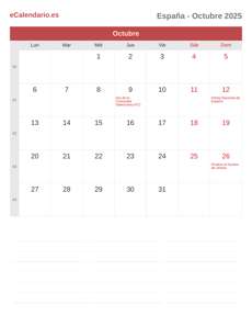 Calendario 2025 Octubre