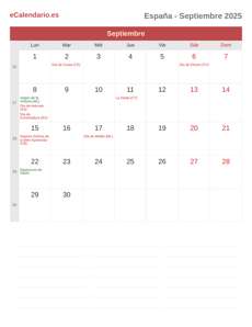 Calendario 2025 Septiembre