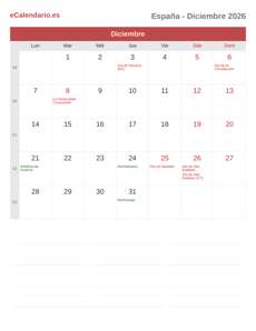 Calendario 2026 Diciembre