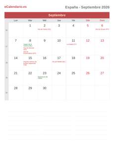 Calendario 2026 Septiembre