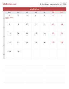 Calendario 2027 Noviembre