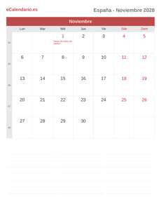 Calendario 2028 Noviembre