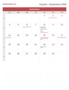 Calendario 2028 Septiembre